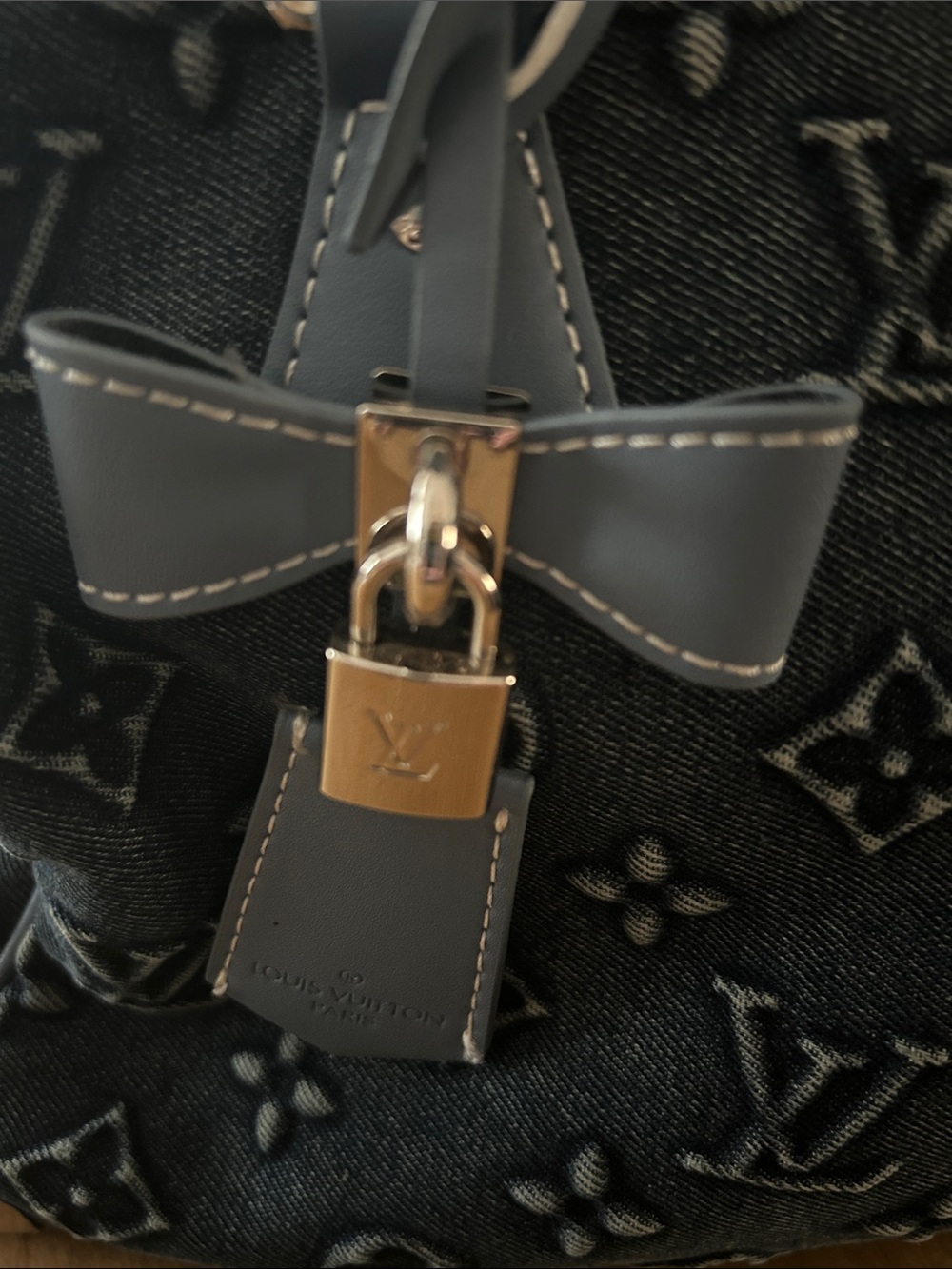Dark Blue Denim Monogram Satchel with Shoulder Strap.  Size 25 - Picture 5 of 9